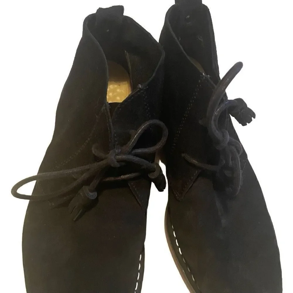 HUSH PUPPIES | black seude low tassel slip on booties 7.5